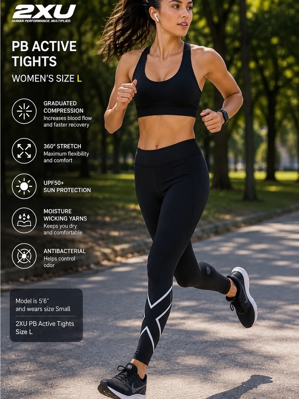 NWT Women’s Size Large 
2XU PB Active Compression Tights Black/White $108 MSRP - Picture 10 of 10
